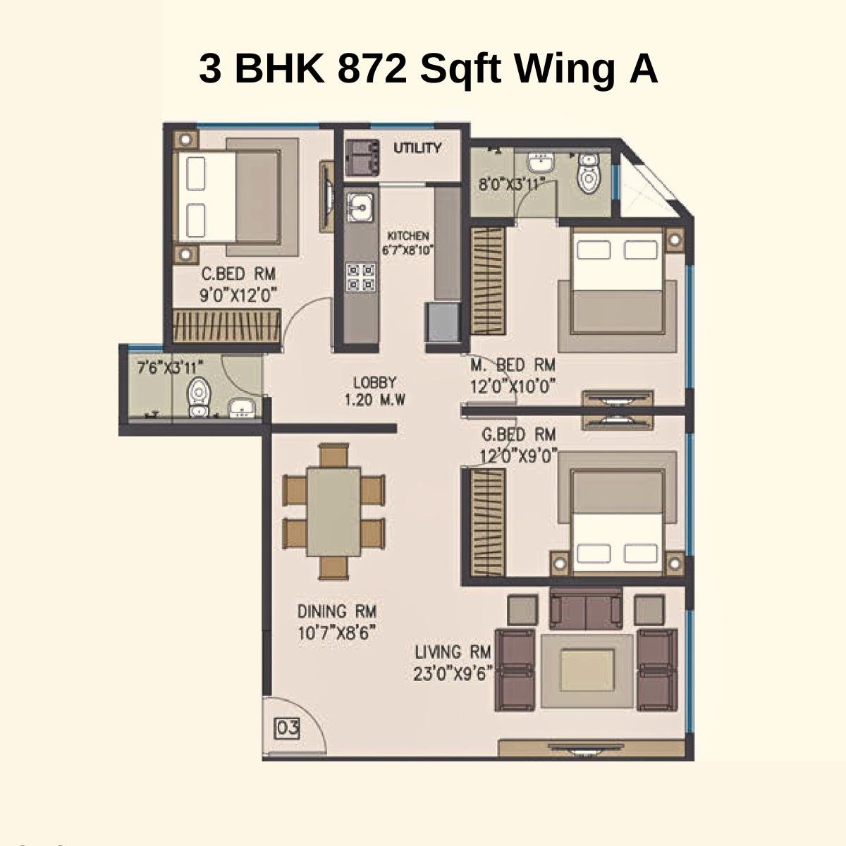 Pride-Panoroma-Typical-Floor-Plan-Wing-A-3-BHK-872-Sqft