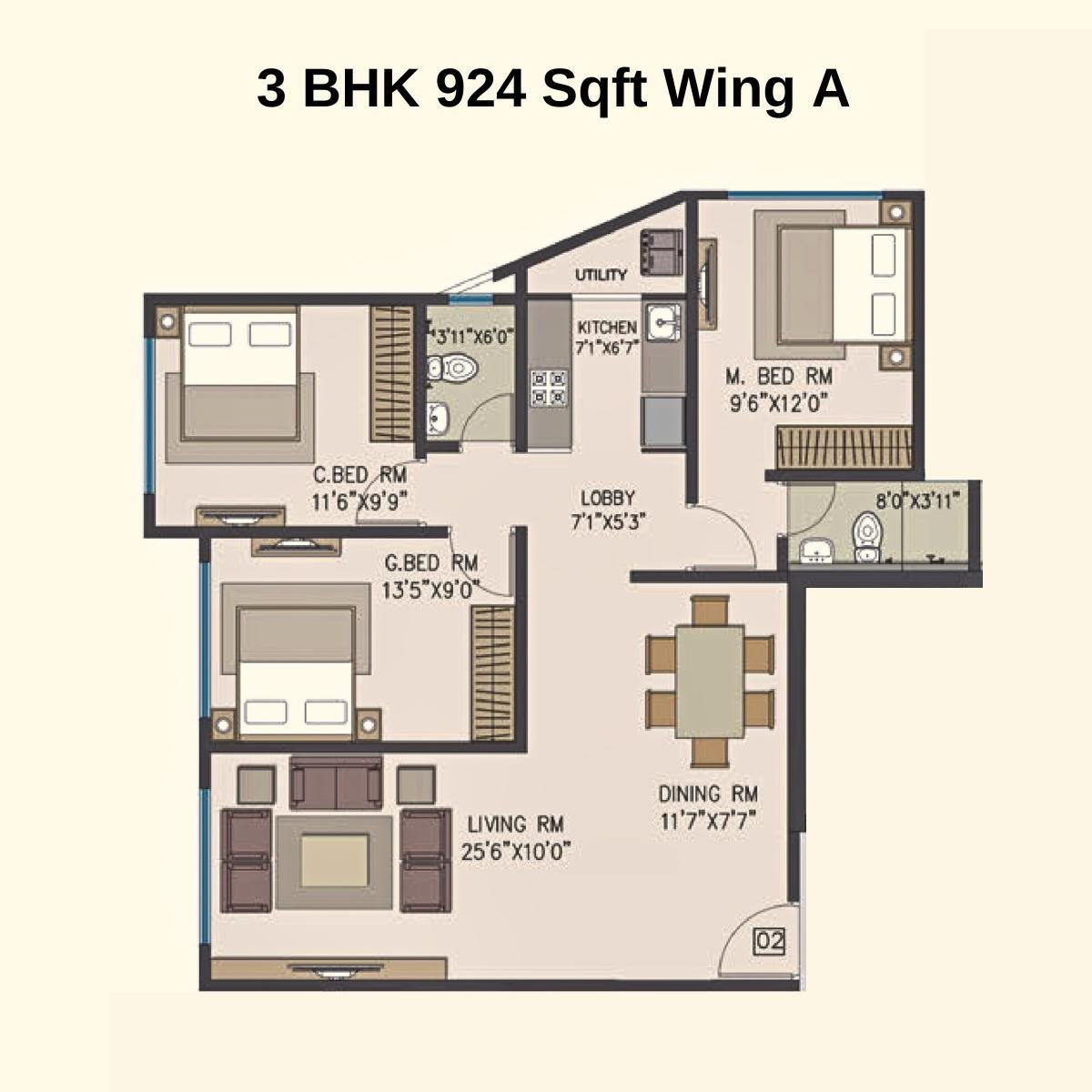 Pride-Panoroma-Typical-Floor-Plan-Wing-A-3-BHK-924-Sqft